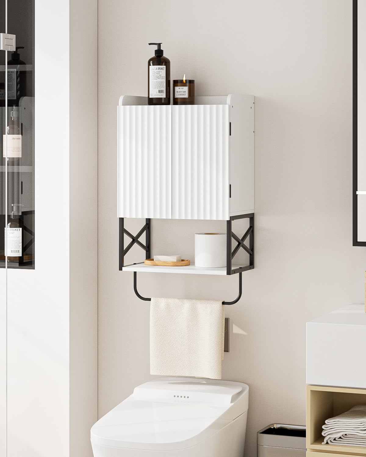 Bathroom Cabinet, Small Medicine Cabinets with Adjustable Shelf and Magnetic Locking Doors, Wall Mounted Hanging Cabinet for Bathroom/Laundry, White