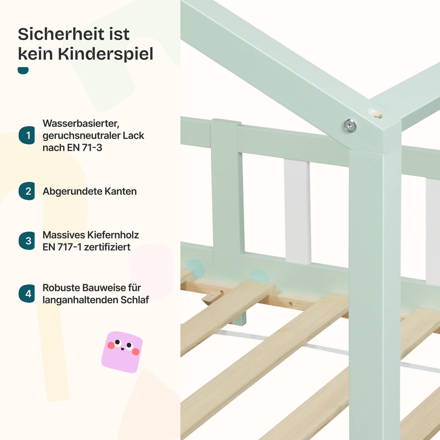 [en.casa] Treviolo Children's Bed 140 x 200 cm Wooden Bed for Children with Fall Protection Montessori Bed Frame with Slatted Frame Pine Wood White