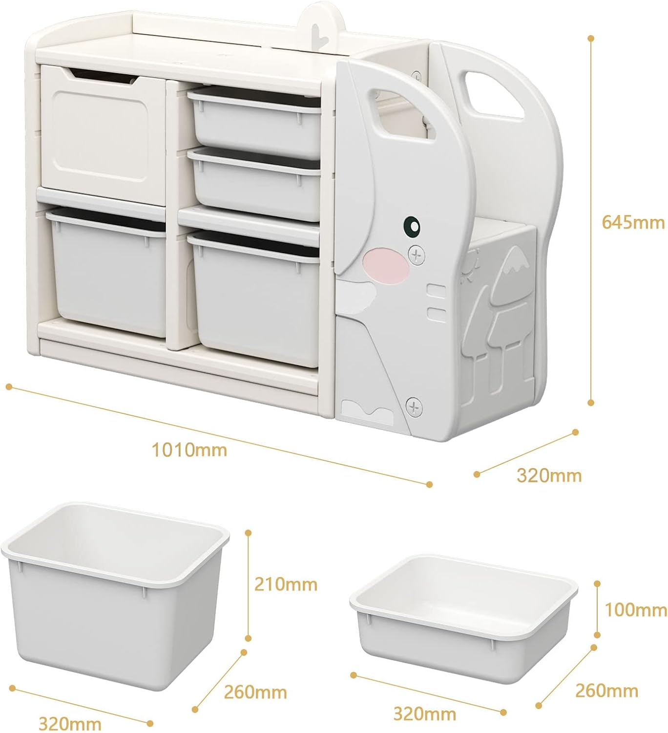 Dripex Children's Shelf, Toy Shelf with 2 Storage Boxes, Bookcase, 101 x 31 x 64.5 cm, Toy Storage Shelf, Children's Room Shelf for Boys, Girls