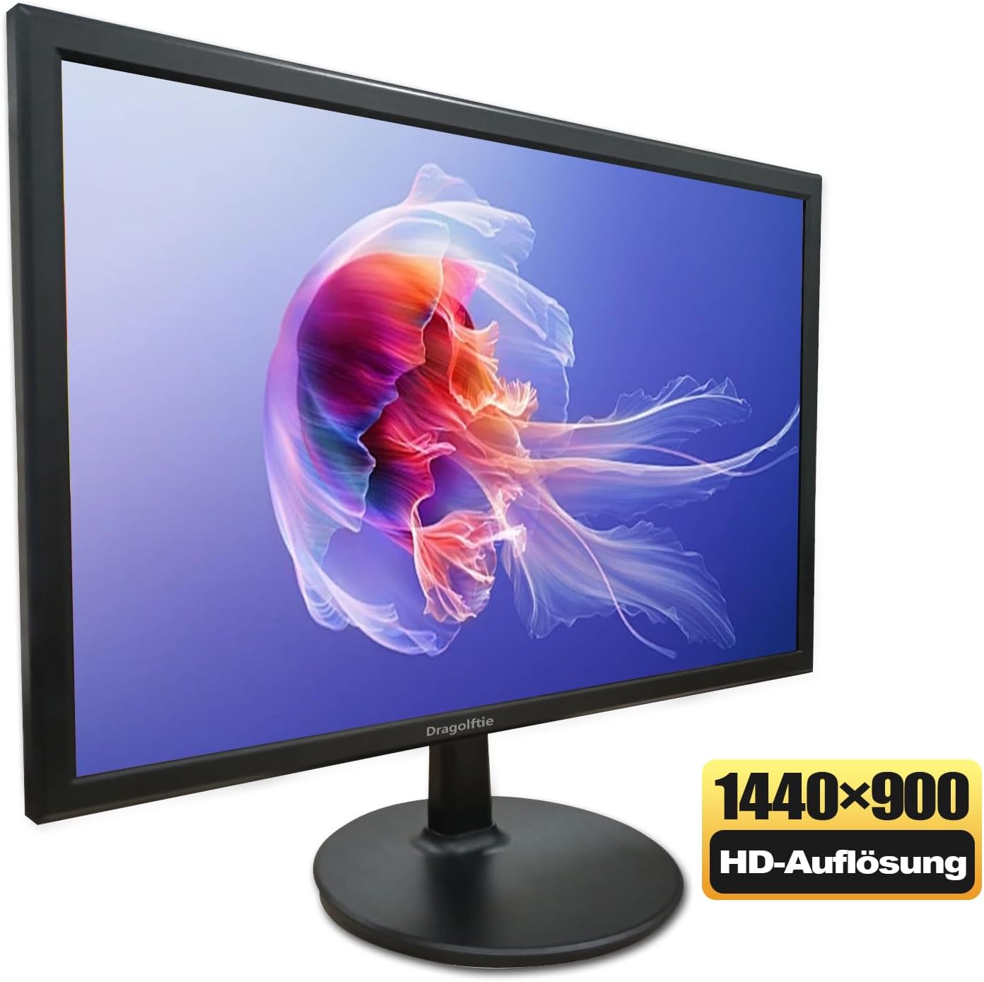 Dragolftie 19 Inch PC Monitor 1440 x 900, Two Built-in Speakers, 60Hz, 5ms, Computer Screen with Low Blue Light Desktop Monitors, HDMI, VGA, VESA Mountable Business Screen, Black