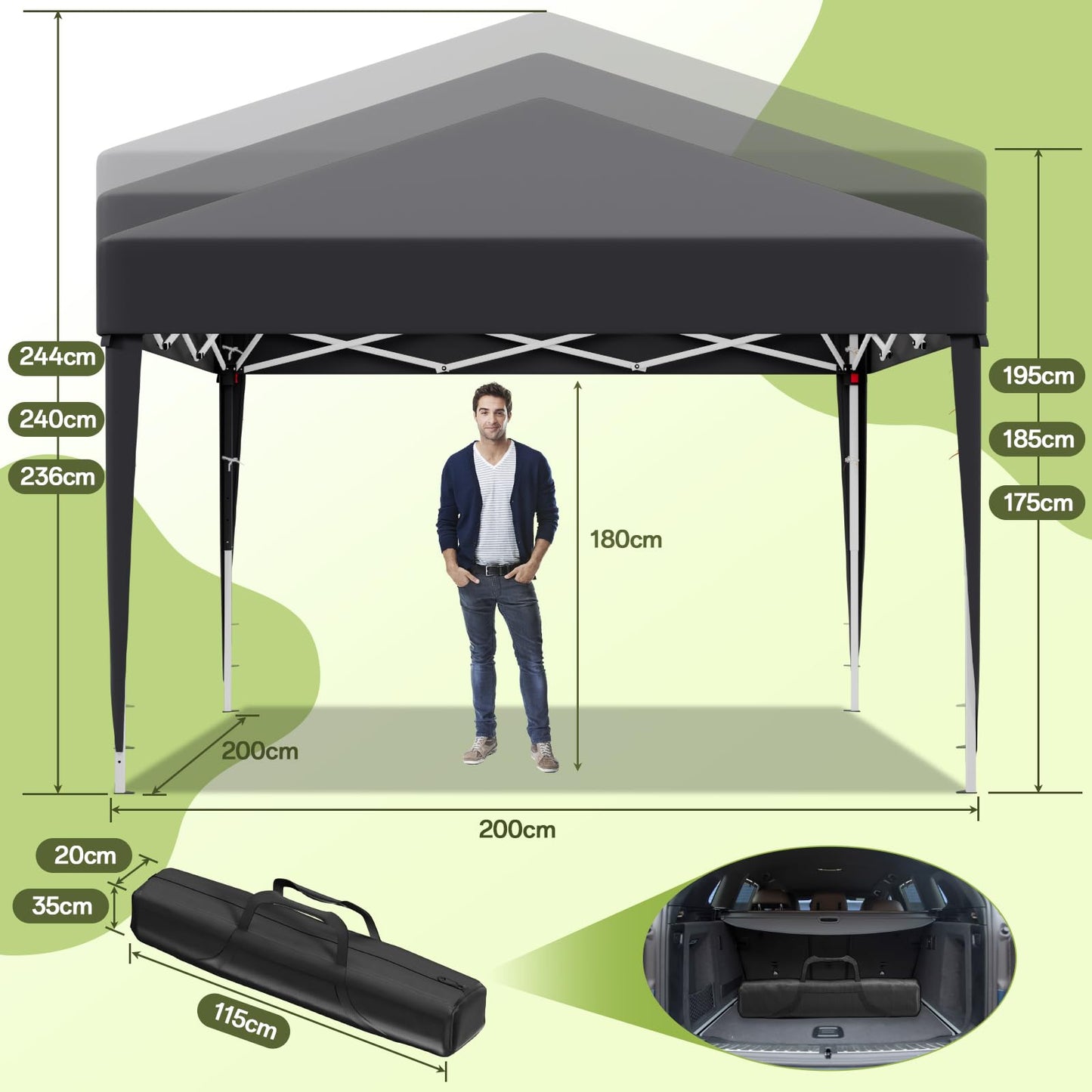 JUMMICO Gazebo Folding Gazebo 2 x 2, Gazebo Height Adjustable Stable Waterproof Winterproof Pop-Up Garden Gazebo UV Protection 50+ Folding Tent for Garden, Courtyard, Camping, Gazebo Beige
