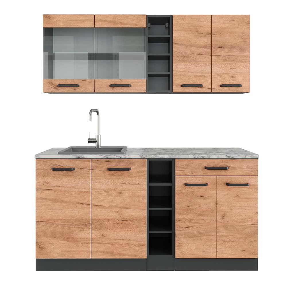 Vicco Single Kitchen R-Line White High Gloss / Anthracite 160 cm without Worktop
