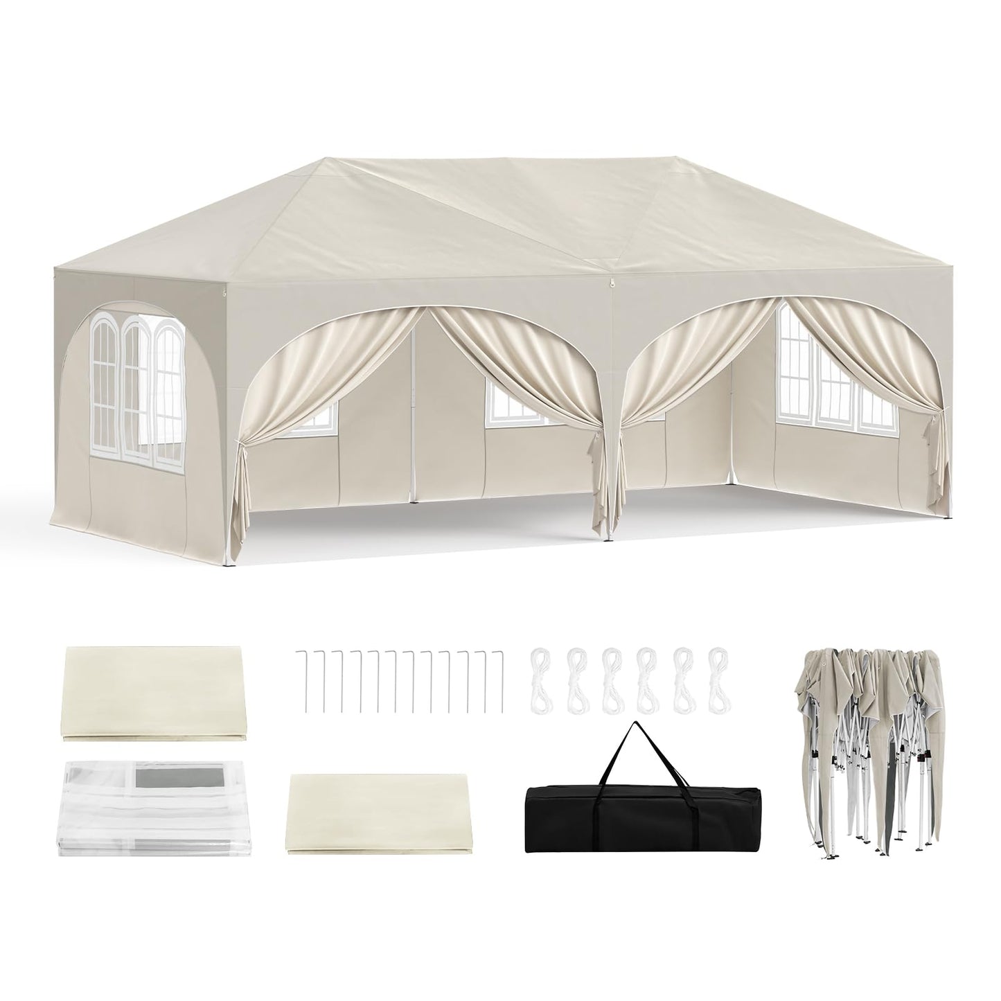 WOLTU Gazebo, Folding Gazebo, 3 x 6 m, with 6 Side Walls, Party Tent, Water-Repellent, UV Protection 50+, Height-Adjustable Garden Gazebo, with Carry Bag, for Outdoor Garden, Camping, Grey