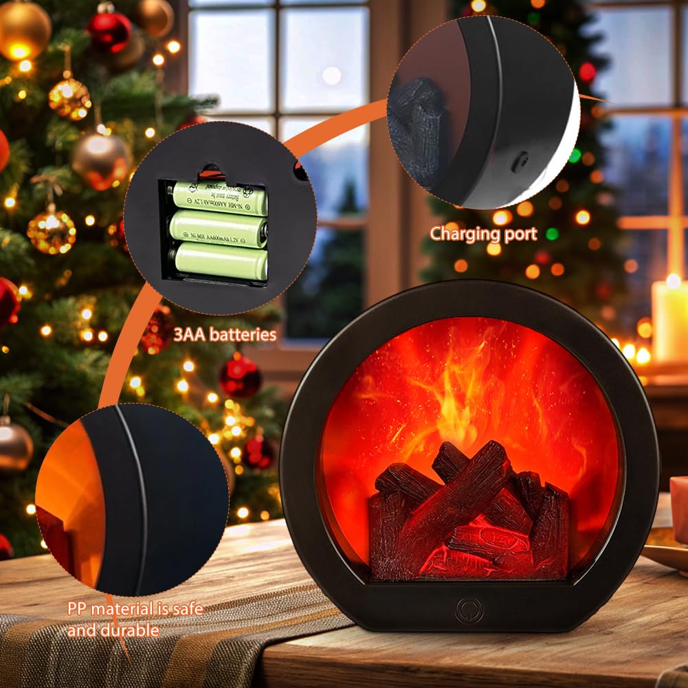 LOMUG LED Fireplace Electric Decorative Fireplace, Electric Fireplace Without Heating with Flame Effect, USB and Battery Operated Electric Fireplaces for Simulation Table Fireplace Ornament Home