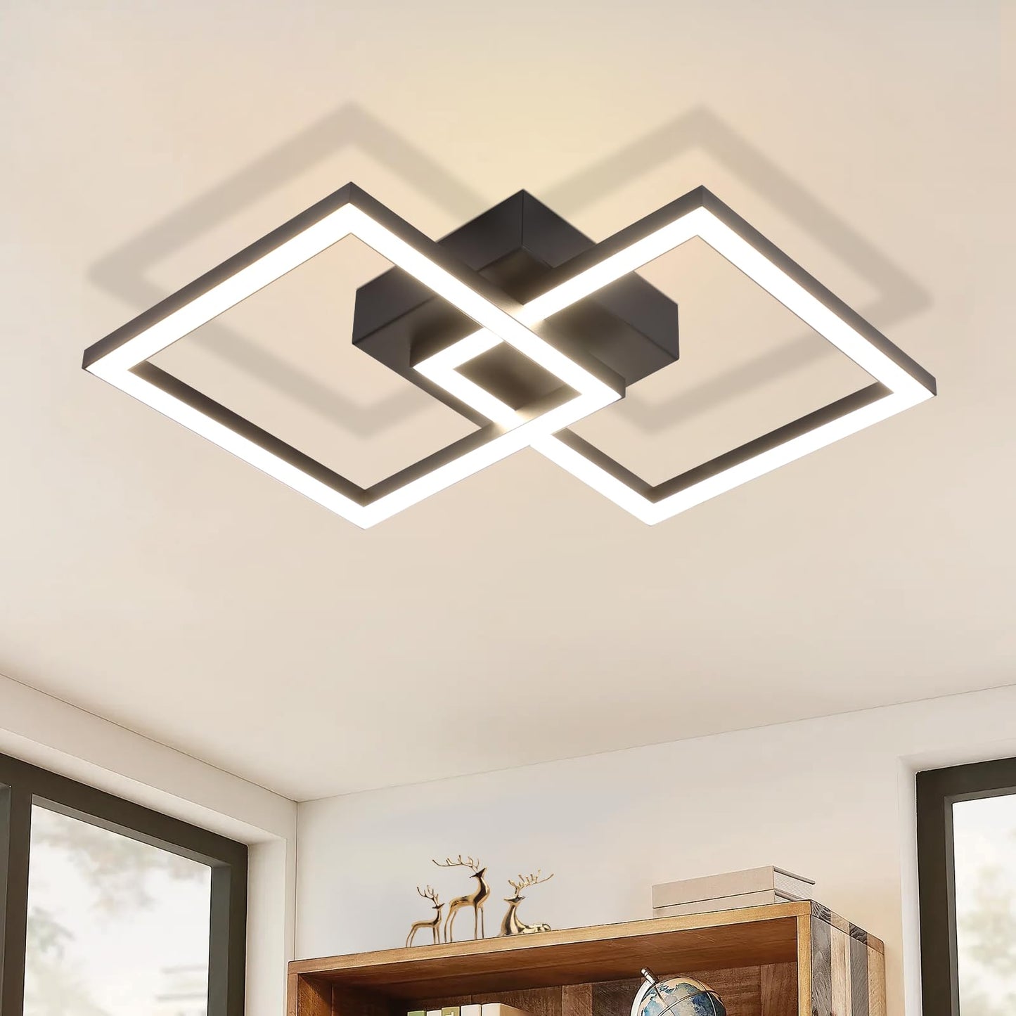 Homefire LED Ceiling Light, Kitchen, 24 W, Kitchen Lamp, Black, Living Room Lamp, Modern Design, Hallway Lamp, Warm White, Hallway, Bedroom Lamp, Square, for Living Room, Bedroom