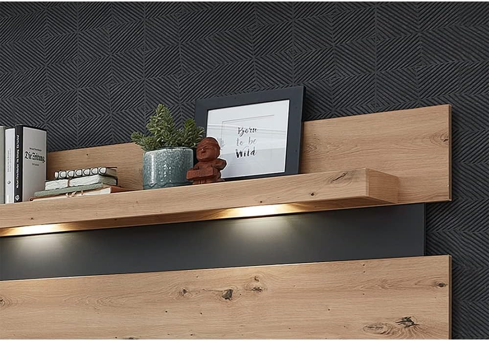 Lomadox Moderne TV Wohnwand inkl. LED-Beleuchtung in Artisan Eiche Nb. mit Graphit, B/H/T: ca. 287/197/47 cm