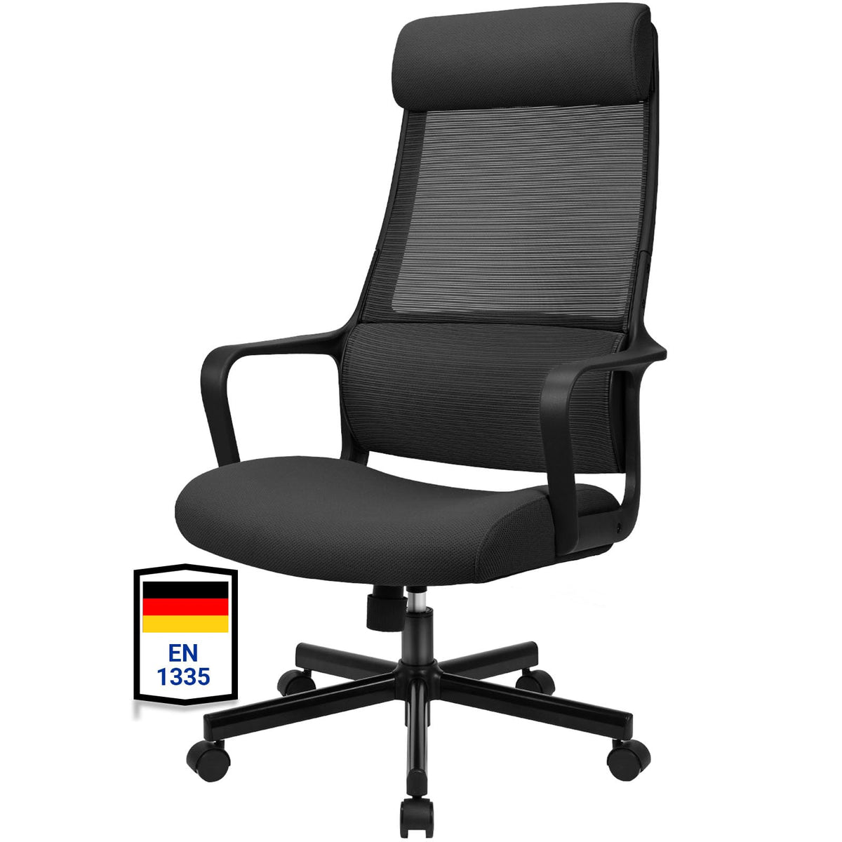 Ergonomic Office Chair with Height Adjustable Headrest, High Back, Lumbar Support, Silent Casters, Heavy Duty Chair for Conference Workspace Area, EN1335 Standard (Grey)