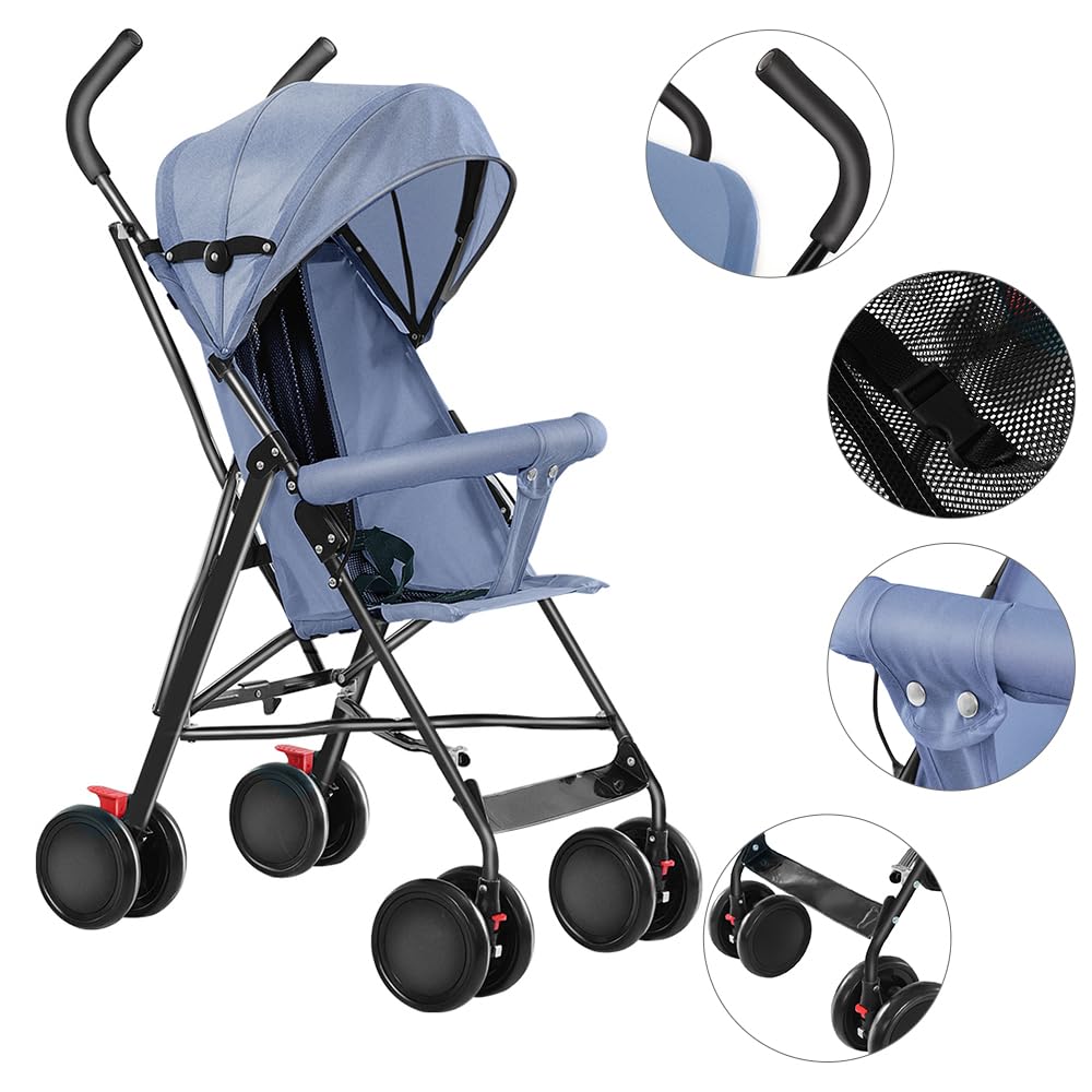 Kindersportwagen,Zusammenklappbarer Kinderwagen,leicht modern klein Buggy mit Liegeposition,Liegefunktion,Ultraleicht (nur 4.5 kg),ideal für Reisen,bis 60 kg (Blau, 45 x 67 x 100cm)