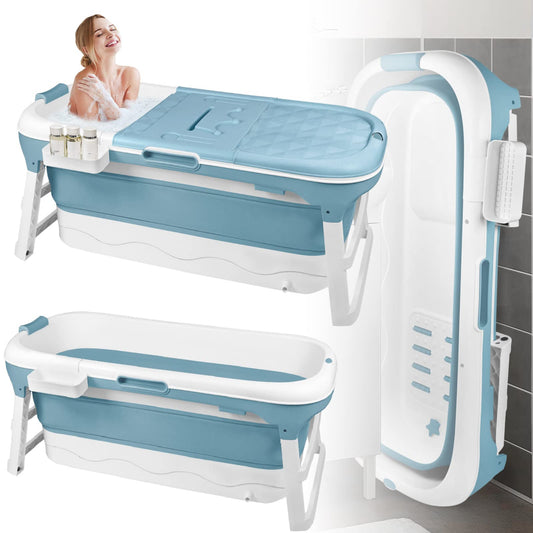 LARS360 Foldable Bathtub, Adult, Travel Bathtub, Folding Bathtub with Removable Cover, Soap Basket, Massage Rollers, Mobile Bathtub for Small Bathroom (118 x 62 x 53 cm)