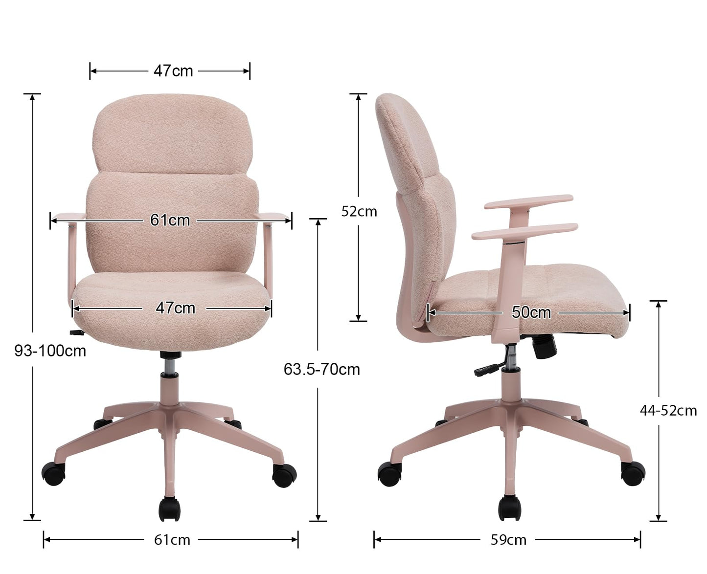 DAYALANE Ergonomischer Bürostuhl, Schreibtischstuhl Wippfunktion Höhenverstellbar aus Chenille, Computerstuhl Drehstuhl für Arbeitszimmer Büro Home Office, Rosa
