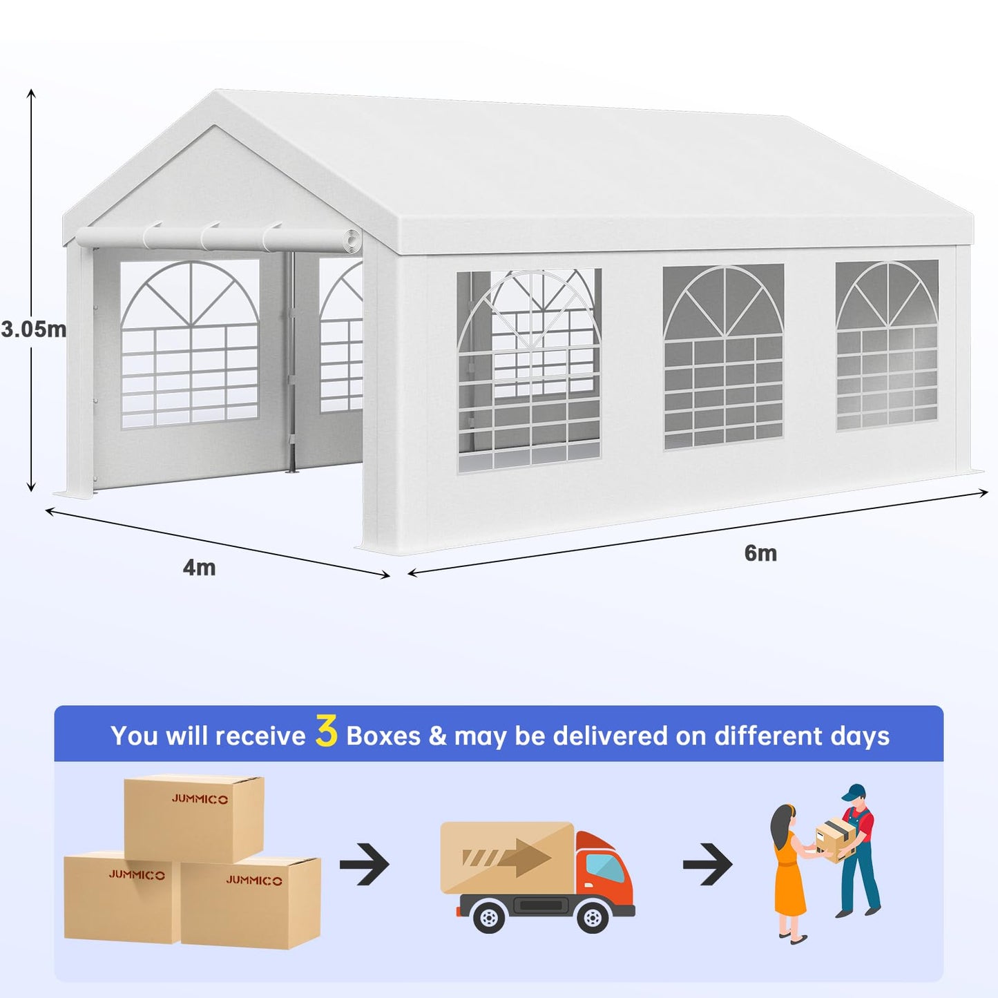 JUMMICO Gazebo Party Tent 4 x 6 Waterproof Stable Garden Tent UV Protection 50+ Tent 170 g PE Tarpaulin Marquee Beer Tent Garden Gazebo for Garden, Party, Festival, Wedding, White