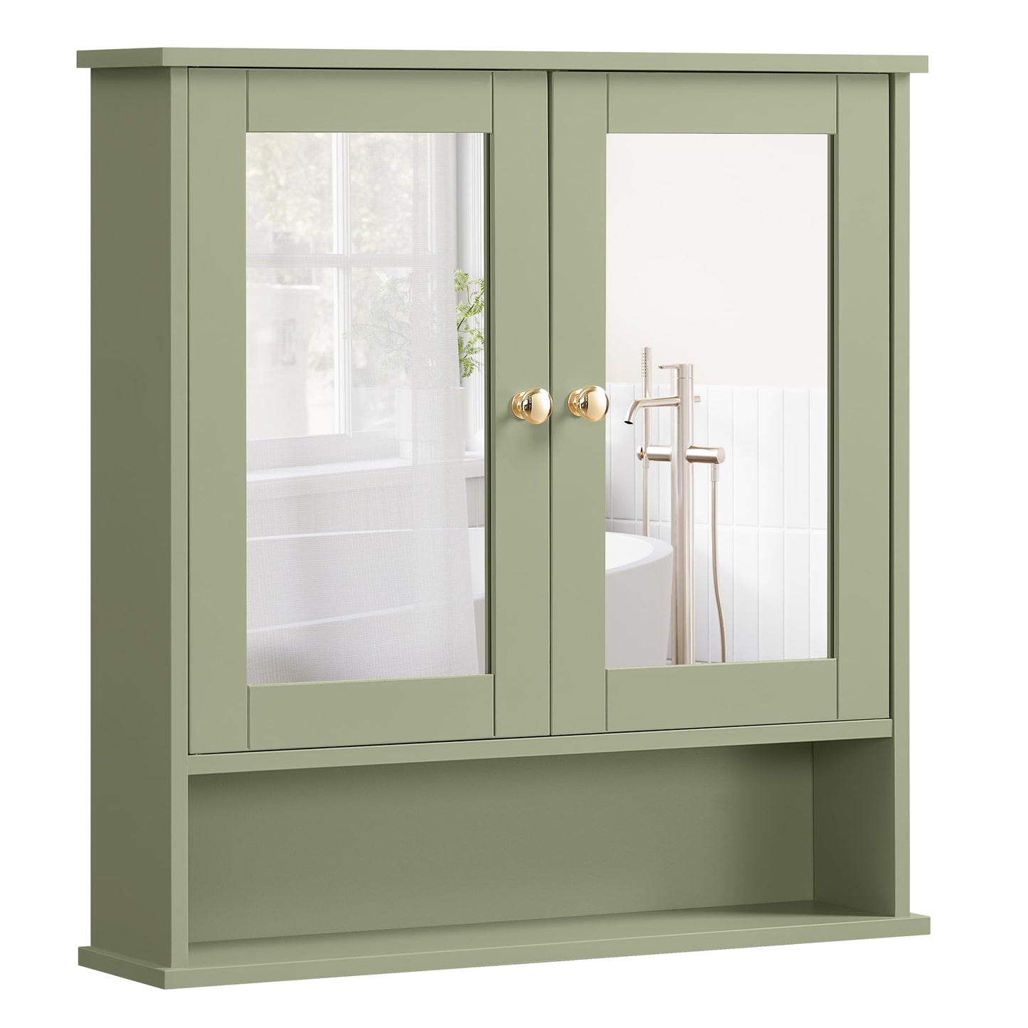 Songmics Bathroom Cabinet, Wall Cupboard, Mirror with Shelf, Wooden Makeup Cabinet, 56 x 58 x 13 cm (W x H x D) White LHC002