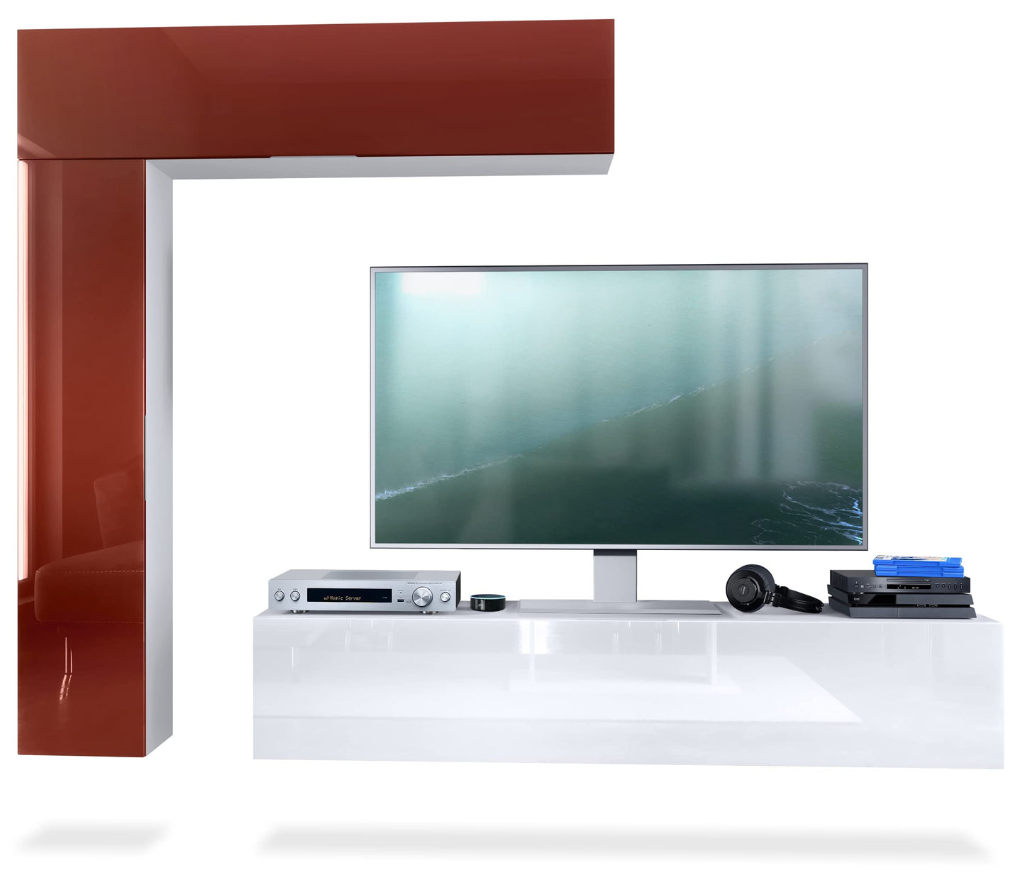 Vladon Taurito Wall Unit, Made in Germany, Matte White / Black High Gloss - Modern Wall Unit for Your Living Room (320 x 182 x 39 cm)