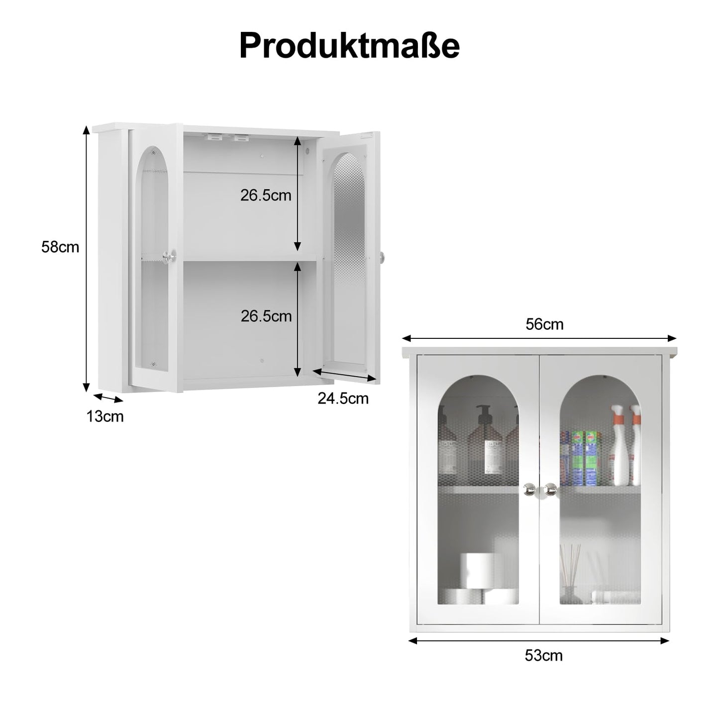 Bathroom Mirror Cabinet with 2 Doors, Wall Cabinet for Over the Toilet, Surface-Mounted Kitchen Wall Cabinet, Wall Cabinet with Shelves, Multifunctional Bathroom Cabinet, Natural