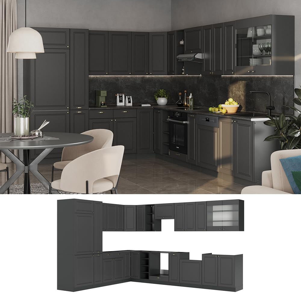 Vicco Fame-Line Corner Kitchen 257 x 347 cm White High Gloss / Anthracite without Worktop