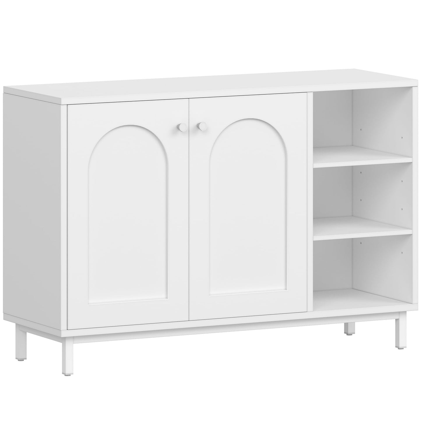 Hzuaneri SC10203G Bathroom Cabinet, Kitchen Cabinet with 2 Doors, Side Cabinet, Sideboard with Open Compartment, Chest of Drawers, Adjustable Shelf, Bathroom, 35 x 100 x 75 cm, White Gold