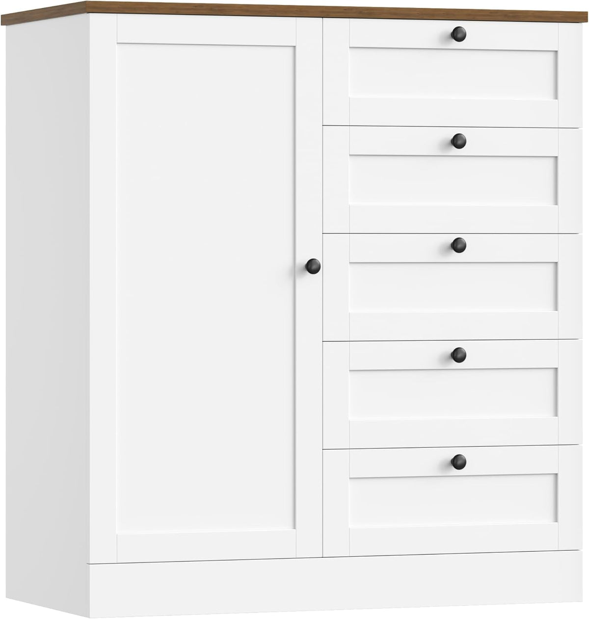HOCSOK Sideboard, Kitchen Cabinet, Chest of Drawers, White Buffet Cabinet with 1 Door and 5 Drawers, for Kitchen, Living Room, Dining Room, 85.5 x 40 x 97 cm