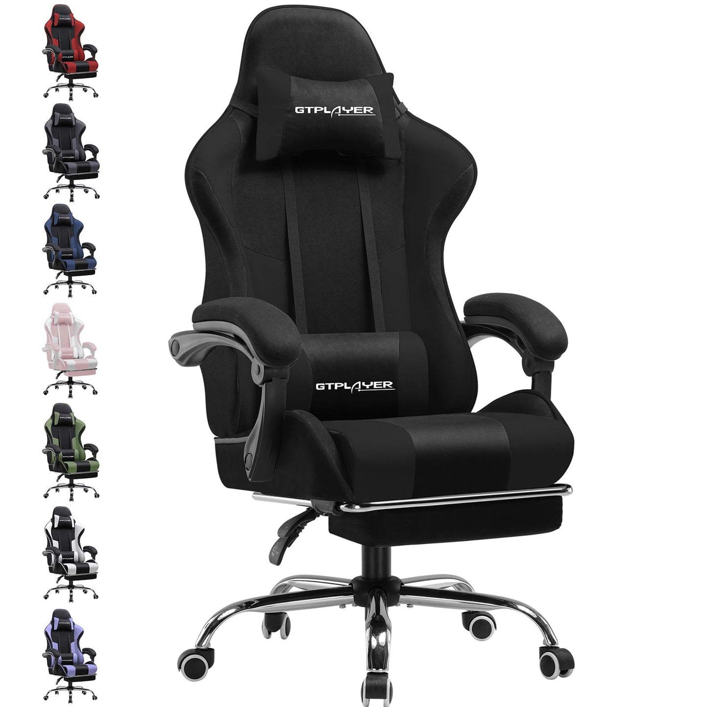 GTPLAYER Gaming Stuhl Bürostuhl Massage Gaming Sessel Ergonomischer Gamer Stuhl mit Fußstütze, Kopfstütze Massage-Lendenkissen, Gepolstert Gaming Chair, Drehsessel, weiß