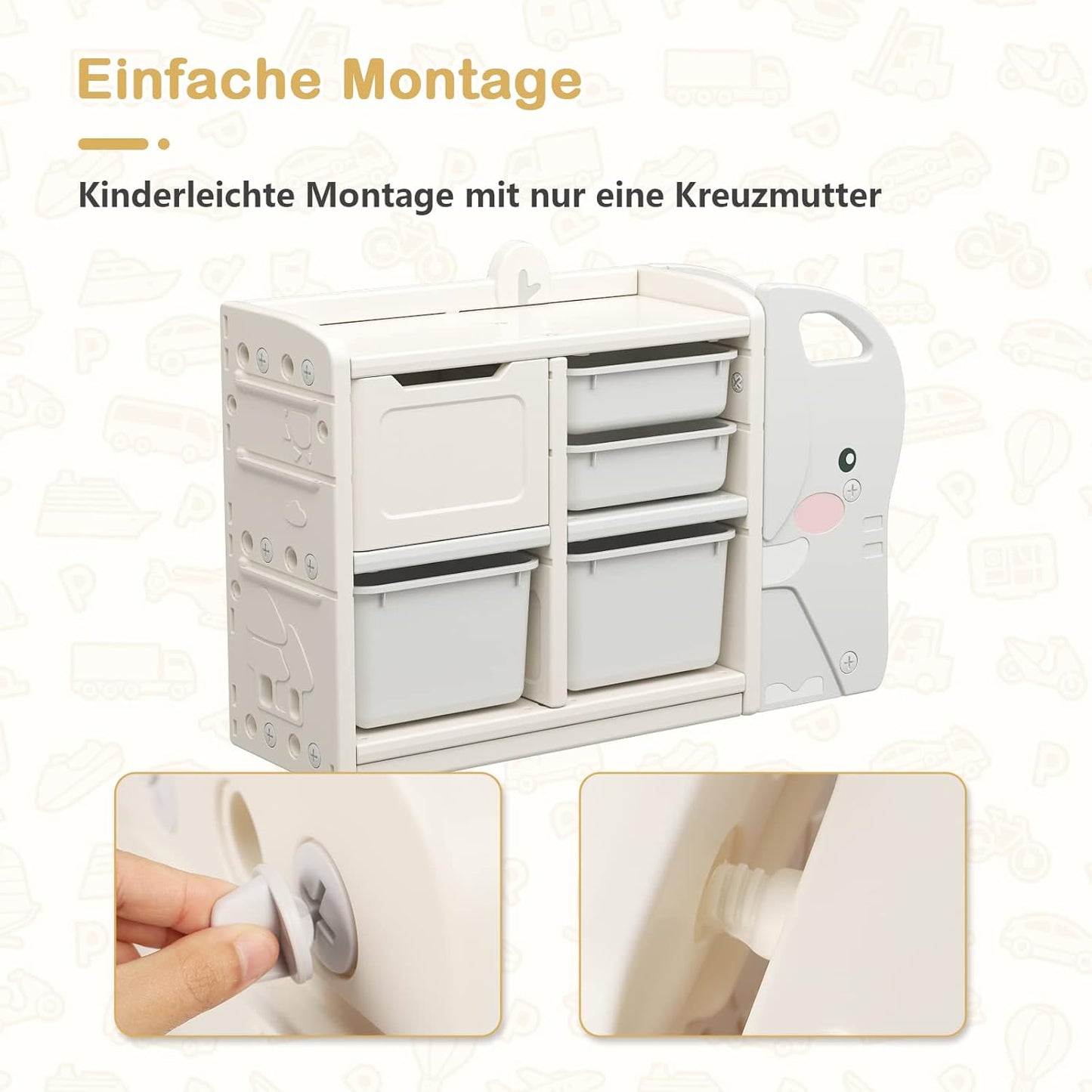 Dripex Children's Shelf, Toy Shelf with 2 Storage Boxes, Bookcase, 101 x 31 x 64.5 cm, Toy Storage Shelf, Children's Room Shelf for Boys, Girls