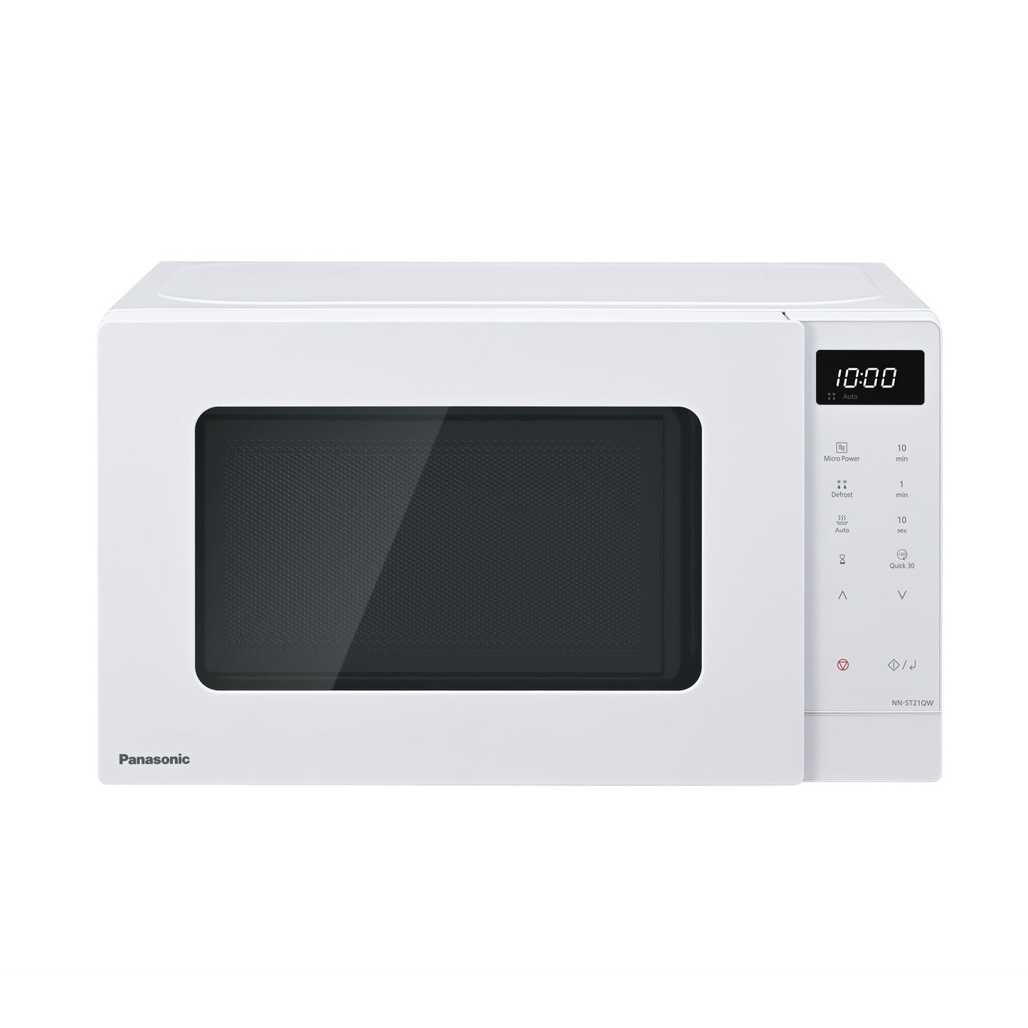 Panasonic NN-ST21QWEPG 20L Solo Microwave with Turntable, 800W, Automatic Defrost, 11 Automatic Programmes, LED Display, 5 Power Levels, Digital Timer, White