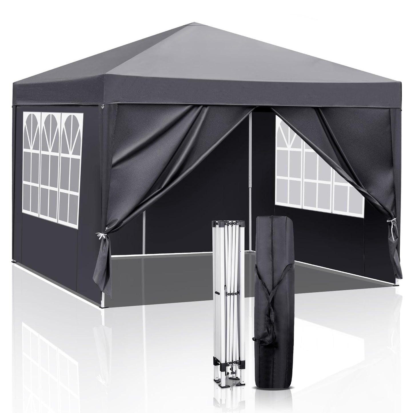 Gazebo 3 x 6 m, Folding Gazebo, Waterproof, Stable, Winterproof, UV Protection 50+, 420D Oxford, Foldable Height Adjustable, Party Tent, Garden Tent, for Garden, Camping, Outdoor, Black, 6