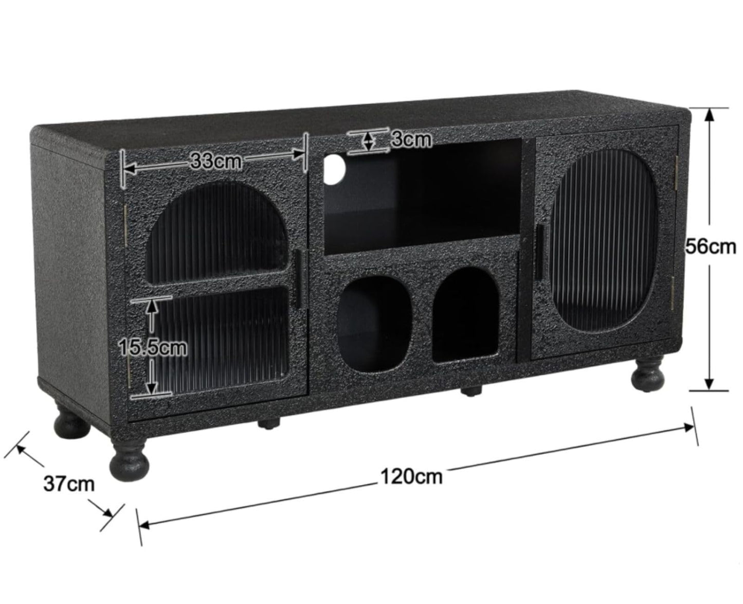 Ya-Home Lowboard with 2 Glass Doors Storage Cabinet with Compartments Sideboard with Solid Wood Legs for Living Room Black
