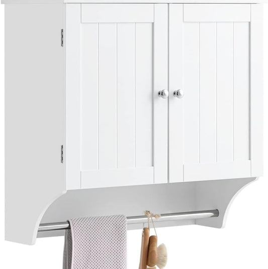SoBuy BZR84-W Wall-Mounted Bathroom Cabinet with 2 Doors, 60 x 30 x 60 cm, Adjustable Shelves, Towel Rail, Storage Solution for Small Bathrooms