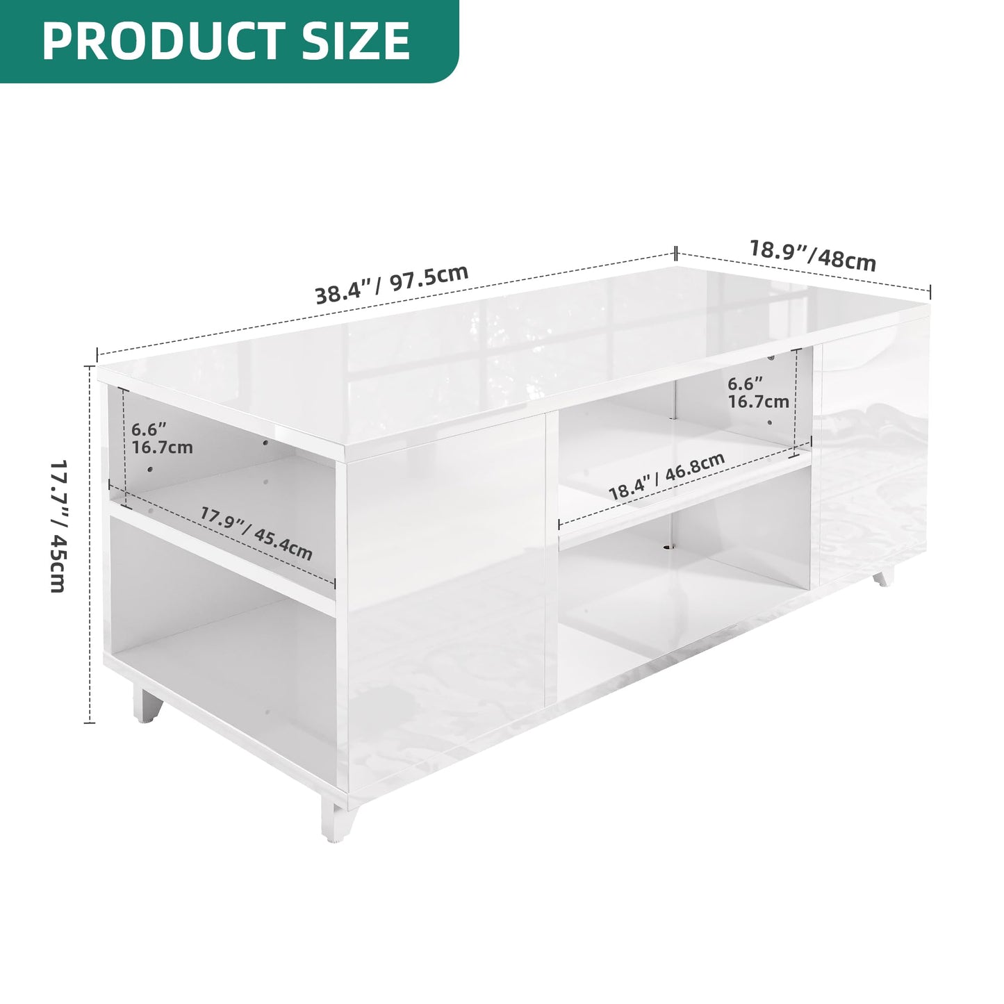 YITAHOME Coffee Table High Gloss Black Modern Living Room Table with 16-Colour LED Lighting Sofa Side Table with Adjustable Shelf 97.5 x 48 x 45 cm