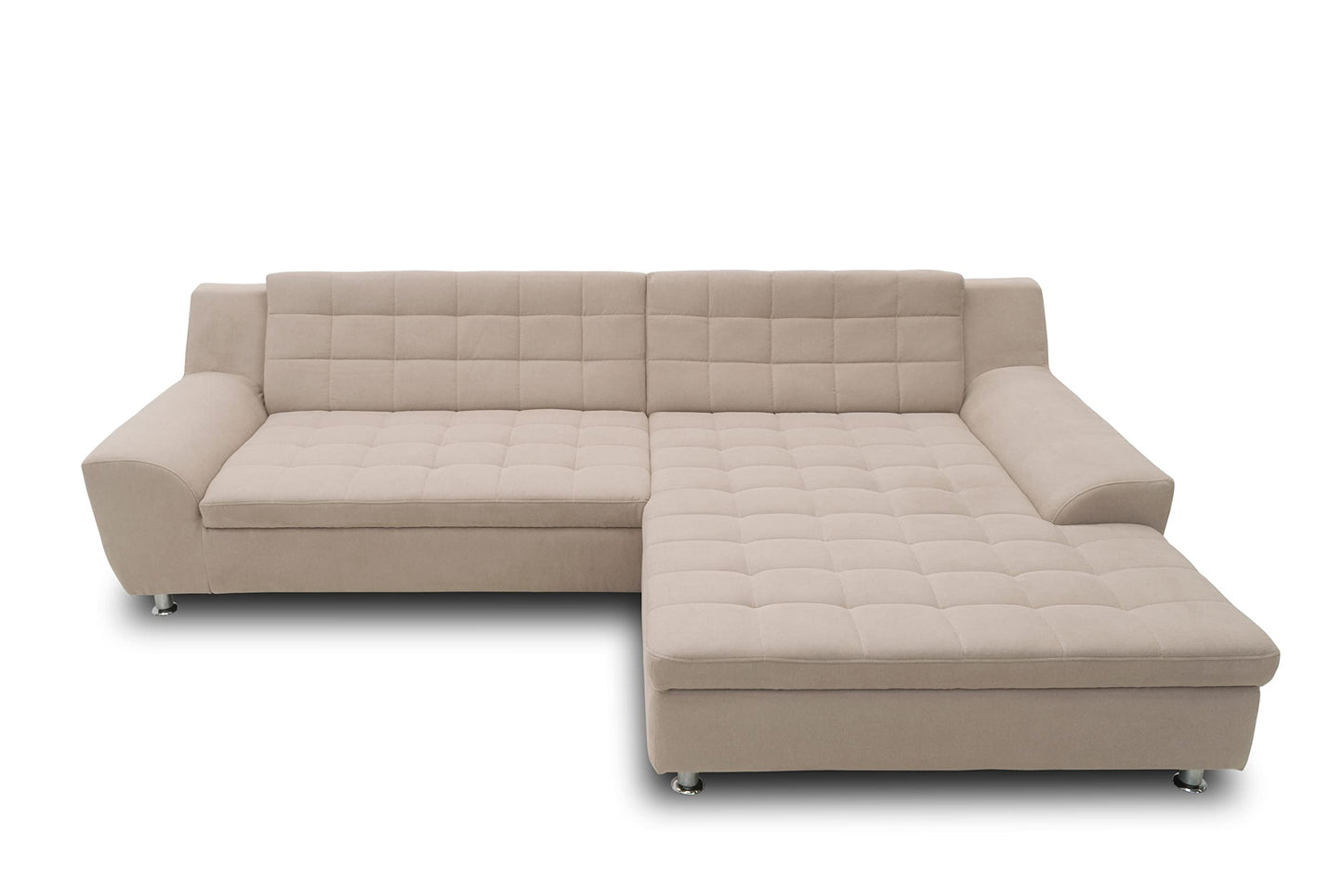 DOMO. collection Merida Corner Sofa, Sofa with Sleep Function in L-Shape, Corner Couch with Bed Box, Sofa Bed 304 x 200 x 84 cm (W x D x H), Beige