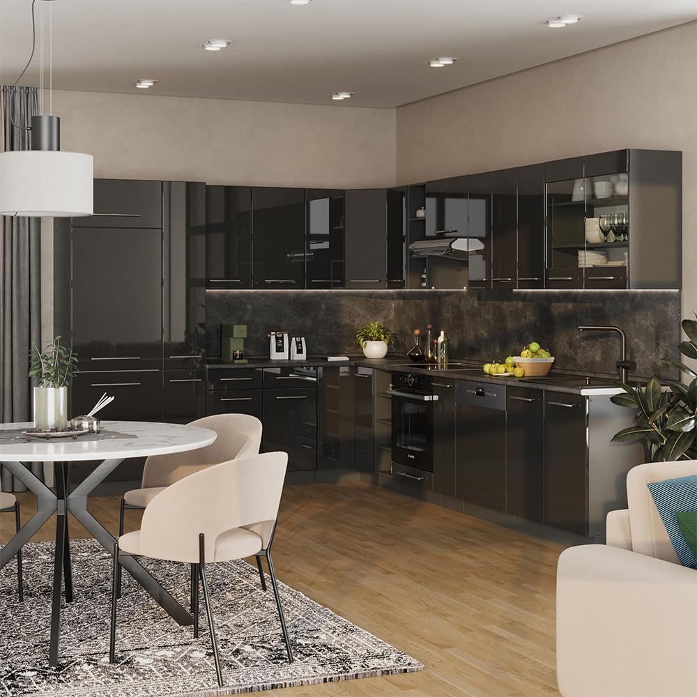 Vicco Fame-Line Corner Kitchen 257 x 347 cm White High Gloss / Anthracite without Worktop