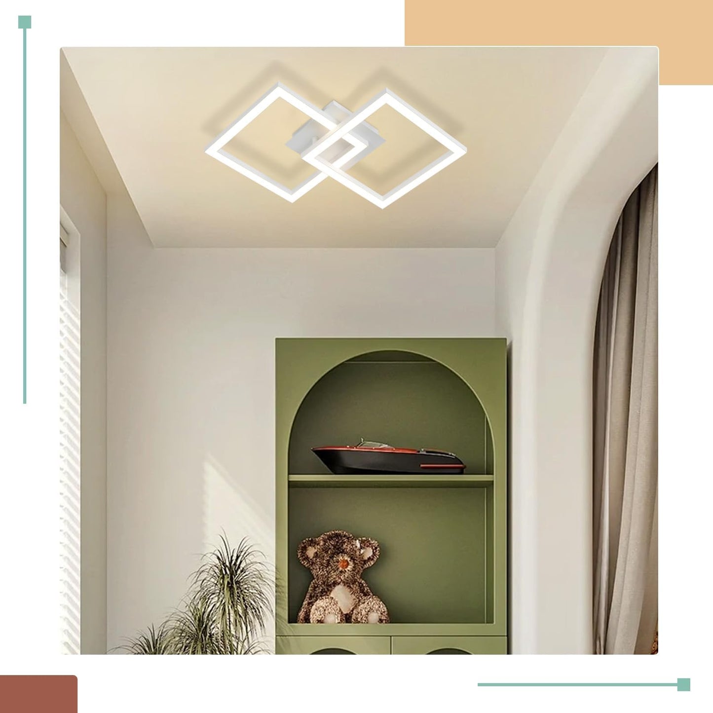 Homefire LED Ceiling Light, Kitchen, 24 W, Kitchen Lamp, Black, Living Room Lamp, Modern Design, Hallway Lamp, Warm White, Hallway, Bedroom Lamp, Square, for Living Room, Bedroom