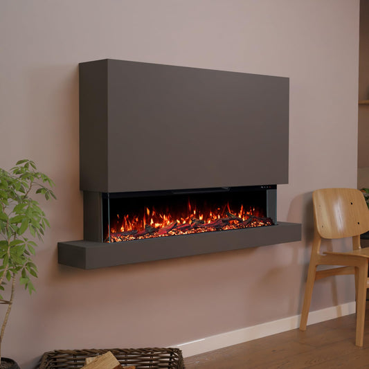 GLOW FIRE Clear Wall XL Electric Fireplace with Realistic 3D LED Fire - Standing Electric Fireplace with Heater and Fireplace, App Control, Crinkle Effect & Timer, Max. 1800 W, 137 x 85 x 21 cm, Black