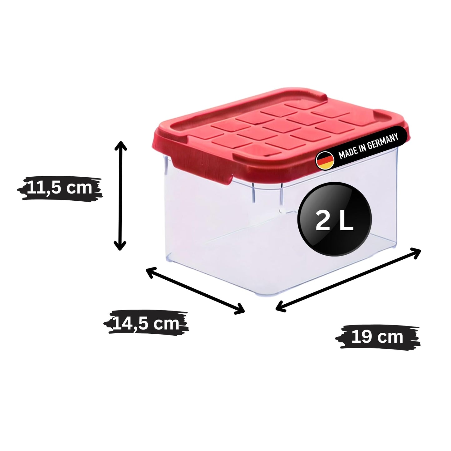 ARTECSIS 2 x Plastic Storage Boxes M, 15 L - 40 x 29 x 21 cm, Storage Box with Lid, Euro Box, Stackable