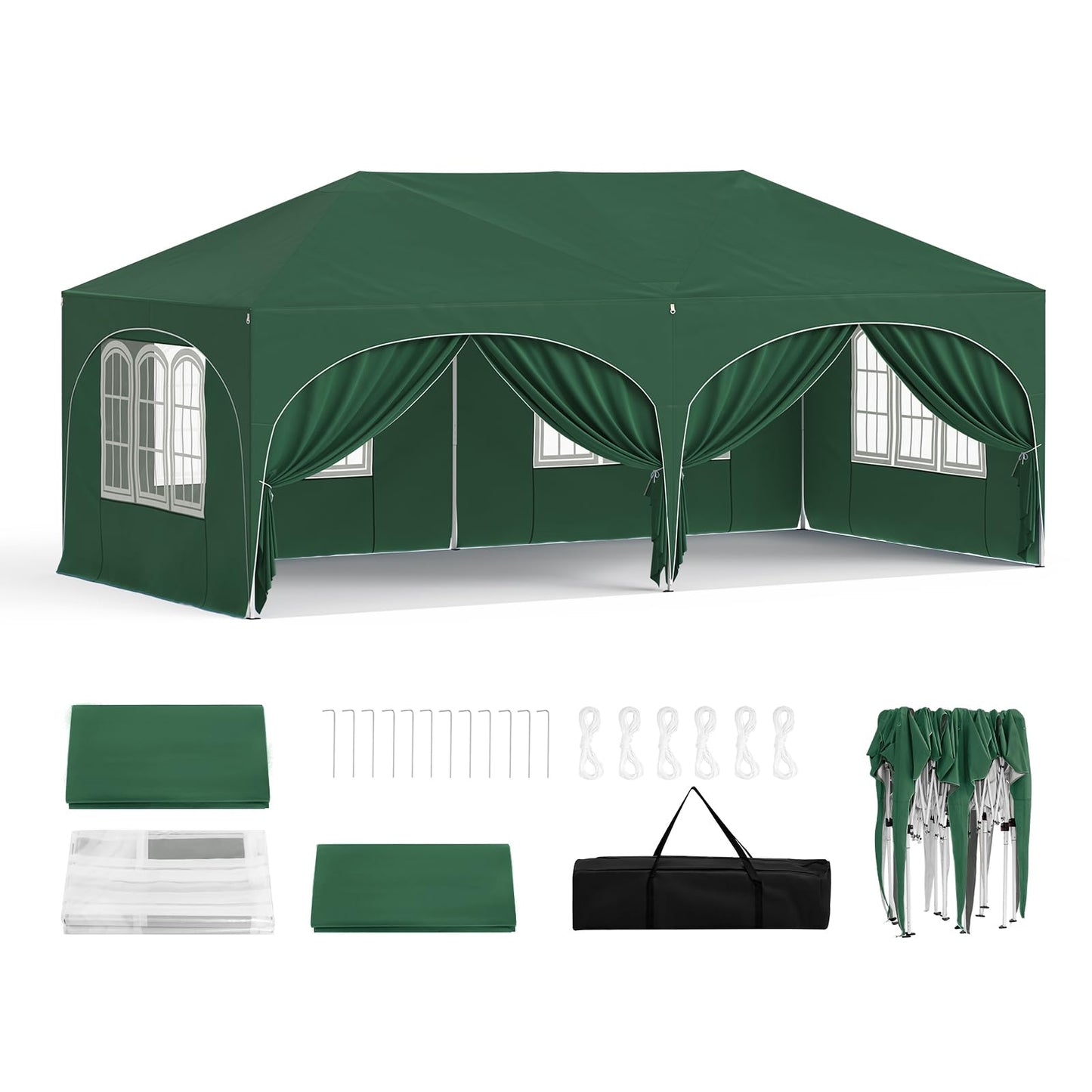 WOLTU Gazebo, Folding Gazebo, 3 x 6 m, with 6 Side Walls, Party Tent, Water-Repellent, UV Protection 50+, Height-Adjustable Garden Gazebo, with Carry Bag, for Outdoor Garden, Camping, Grey