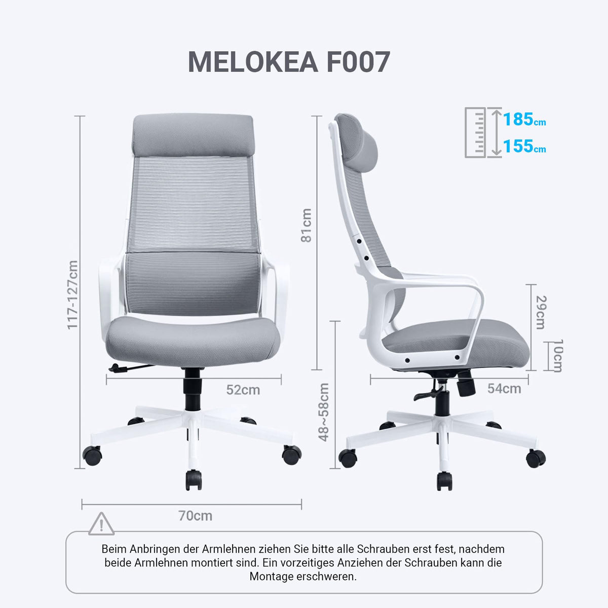 Ergonomic Office Chair with Height Adjustable Headrest, High Back, Lumbar Support, Silent Casters, Heavy Duty Chair for Conference Workspace Area, EN1335 Standard (Grey)