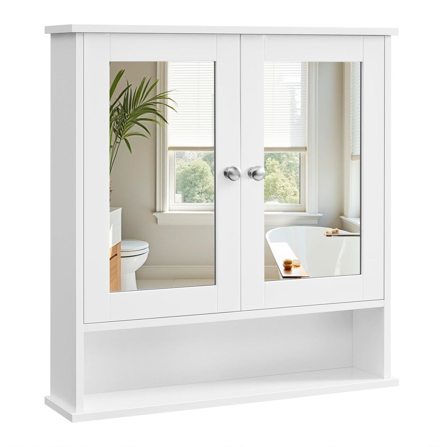 Songmics Bathroom Cabinet, Wall Cupboard, Mirror with Shelf, Wooden Makeup Cabinet, 56 x 58 x 13 cm (W x H x D) White LHC002