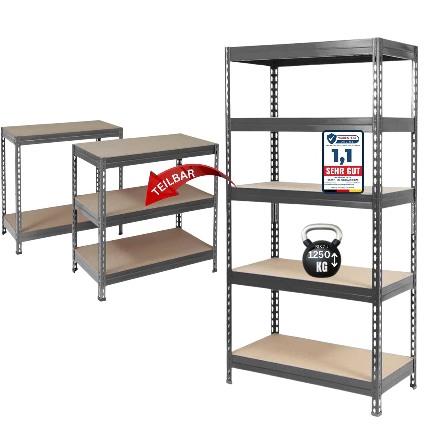 KARAT Heavy Duty Shelving – Plug-in Shelving Unit, Cellar Shelf, Storage Shelf, Workbench – Load Capacity up to 1500 kg – Quick Assembly and Stable (Galvanised, 180 x 90 x 45 cm)