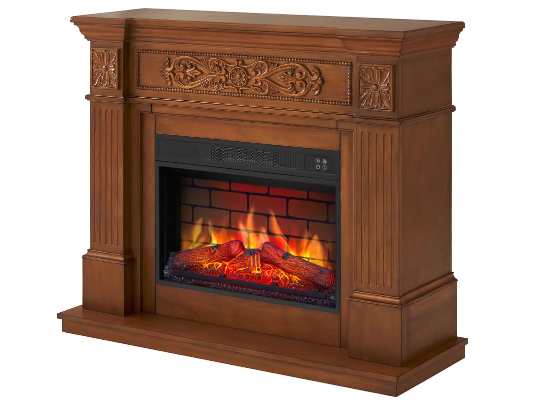 Toscana AF23BS Electric Fireplace with Heater 1800 W, Realistic 3D Flame Effect, LED Lighting, Remote Control, Timer, Thermostat, Crinkle Effect, MDF (Oak)