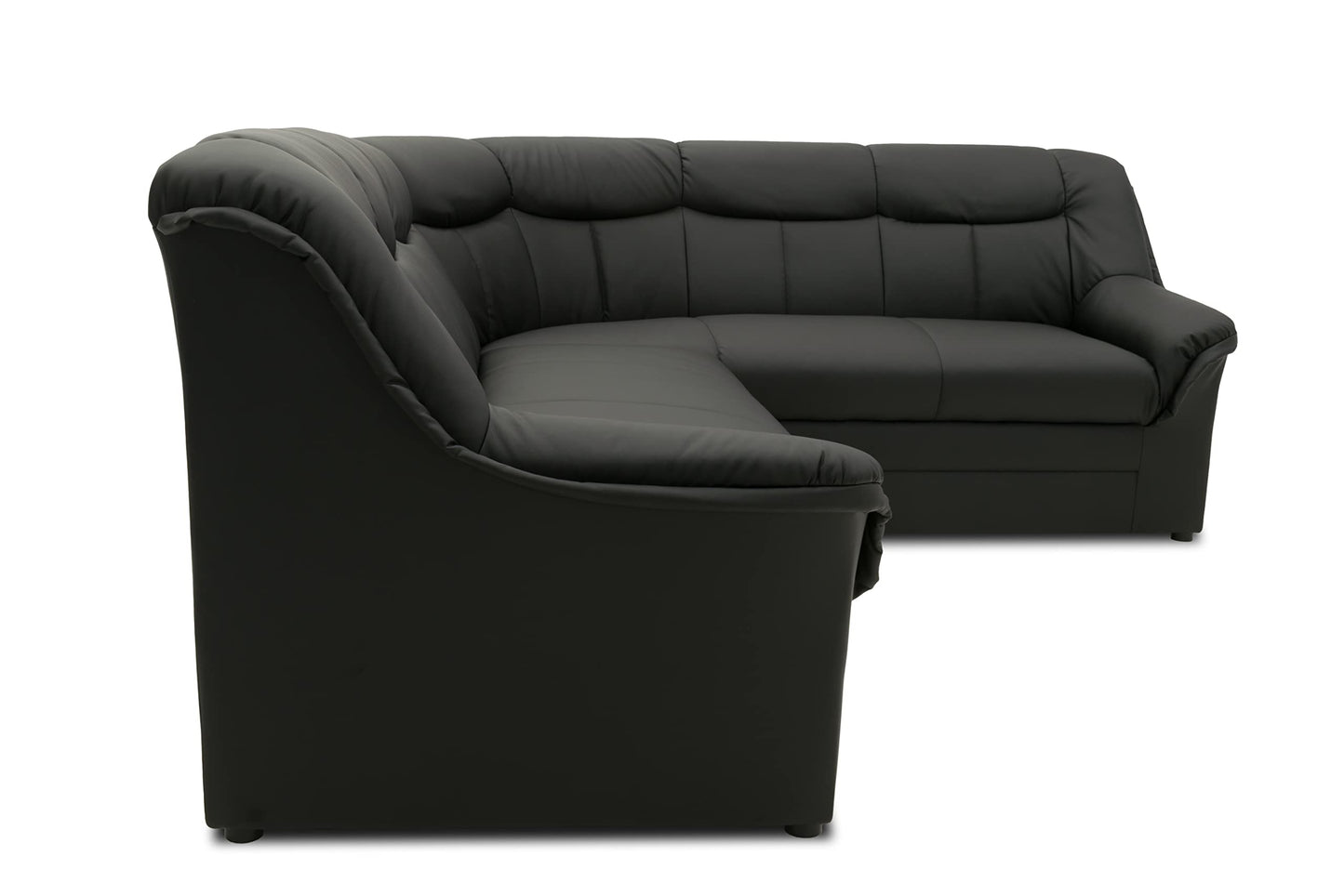 DOMO. collection Berlin Corner Sofa, Timeless Leather Corner Sofa with High-Quality Spring Core Padding, L-shaped Faux Leather, Couch 205 x 250 x 89 cm, Black