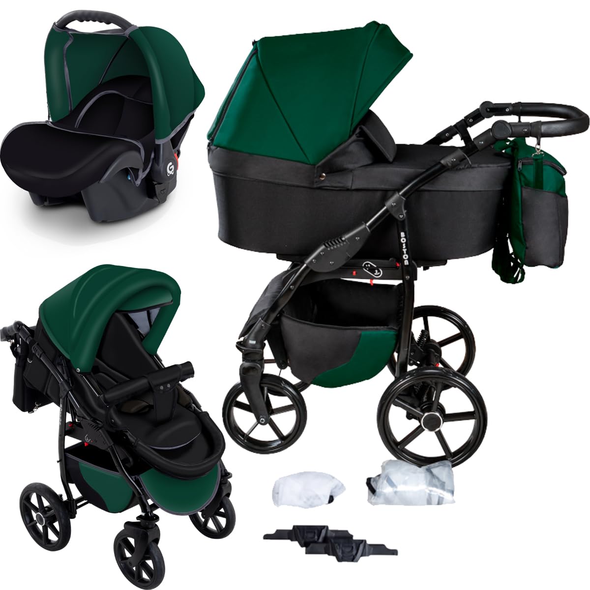 Boston 3-in-1 Combi-Pram Pram Baby Car Seat Buggy Carlo Complete Set