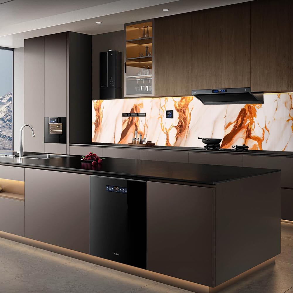 Luxury and Self-Adhesive Kitchen Back Wall - Simple and Stylish Wall Panels (High Gloss Marble White/Grey, 300 cm x 60 cm x 0.2 cm)