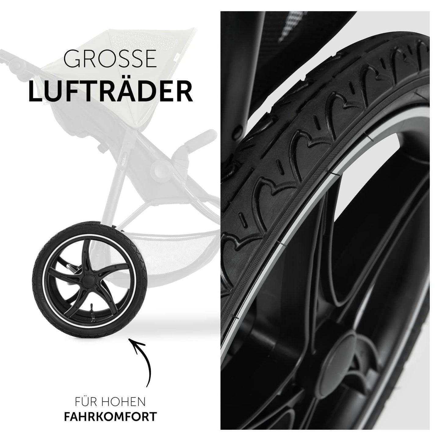 hauck Runner 2, Black - Robust All Terrain Pushchair with Raincover, XL Pneumatic Air Wheels, UPF 50+, Reclining Backrest from Birth up to 22 kg, Height-Adjustable Handle, XL Mesh Window