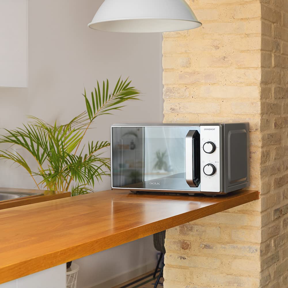 Cecotec Microondas ProClean 3160 Mirror, 20 L, Ready2Clean Coating, 800 W Grill, 9 Levels, 30 min Timer, 3D Wave Technology, Silver, Mirrored Door