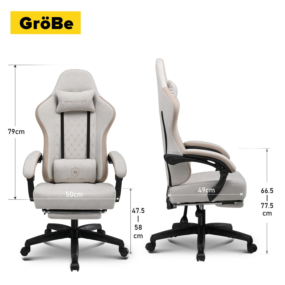 GTPLAYER Gaming Chair, Ergonomic Gaming Chair, Desk Chair with Fabric Surface, Spring Seat Cushion, Connecting Armrests and Footrest, Light Black