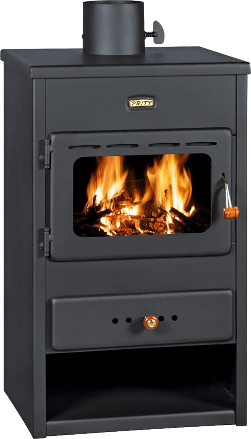 EEK A Fireplace, 9 kW Heat Output Wood Stove, Black Steel, Oven Features the Federal Immission Protection Act BImSchV Level 2, Firewood Energy Class A