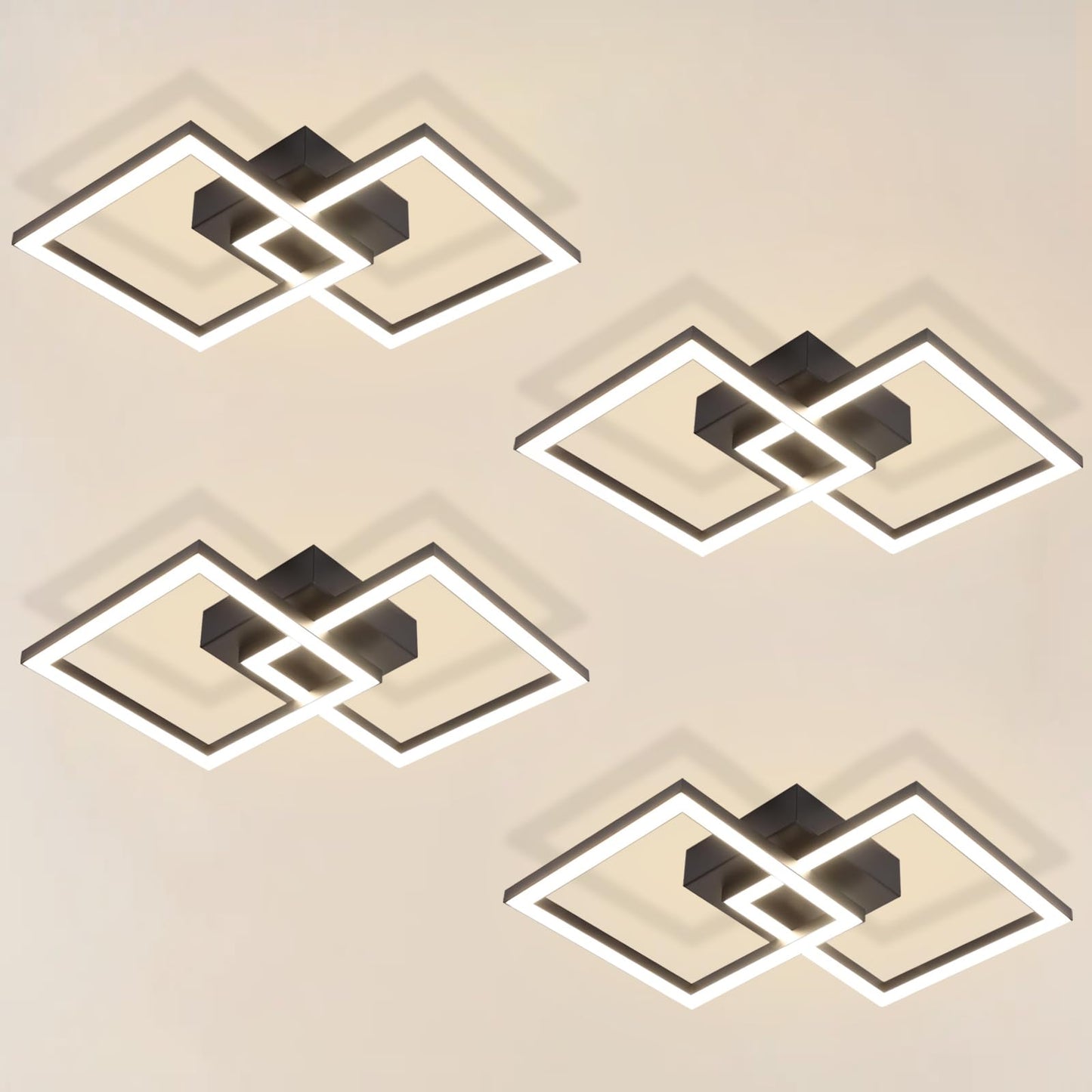 Homefire LED Ceiling Light, Kitchen, 24 W, Kitchen Lamp, Black, Living Room Lamp, Modern Design, Hallway Lamp, Warm White, Hallway, Bedroom Lamp, Square, for Living Room, Bedroom