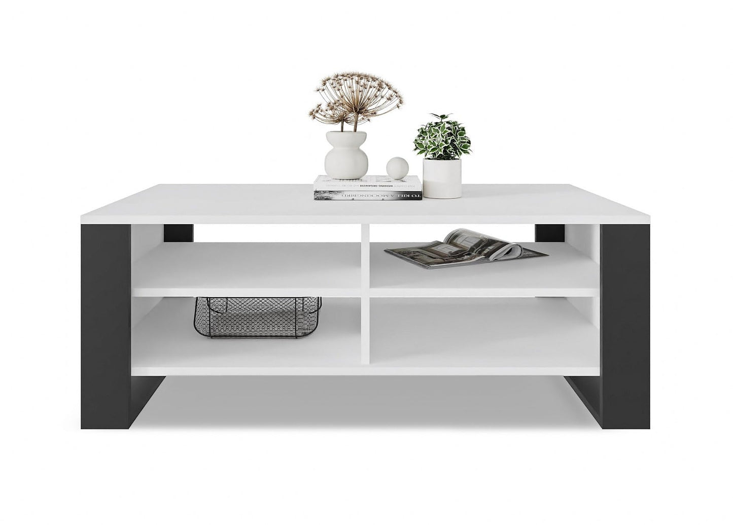 Meble Pitus Coffee Table - Living Room Table Modern - Coffee Table with Storage Space 90 x 50 x 50 cm - Table for Living Room - White