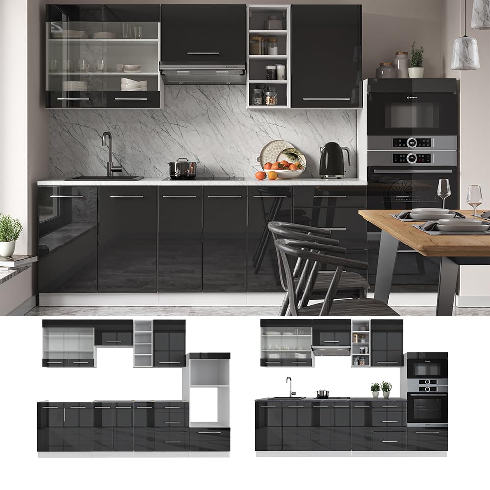 Vicco Fame-Line Kitchen Unit 280 cm without Worktop 280 cm High-Gloss Anthracite / White