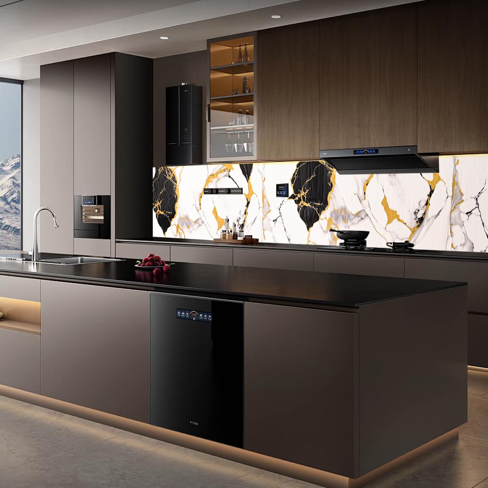 Luxury and Self-Adhesive Kitchen Back Wall - Simple and Stylish Wall Panels (High Gloss Marble White/Grey, 300 cm x 60 cm x 0.2 cm)