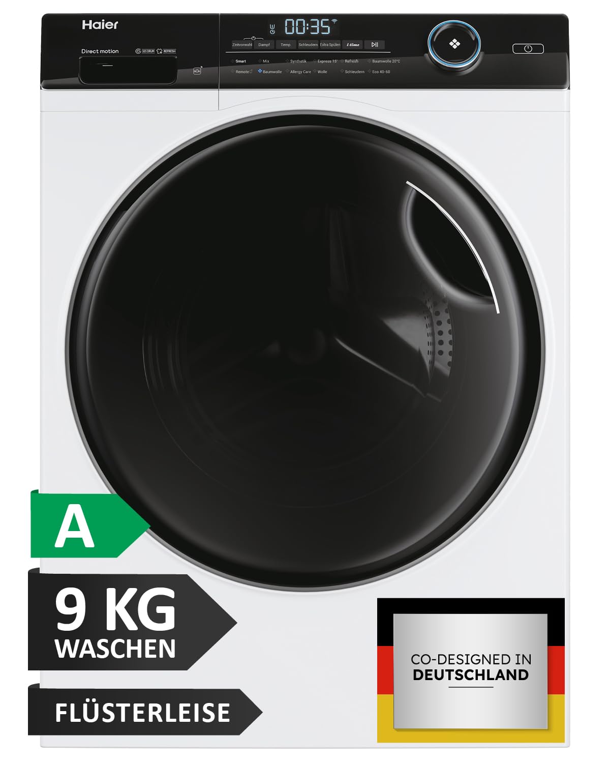 Haier I-Pro Series 5 HW90-B14959U1 Washing Machine, 9 kg, A: Best Efficiency, Direct Motion Motor, Absolutely Quiet, Smart Home, Wi-Fi & hOn App, XL Drum, Refresh Steam Program, ABT